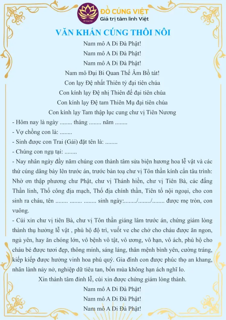 Bài cúng thôi nôi cho bé trai và bé gái
