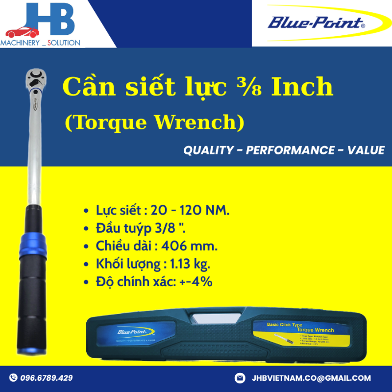 Bộ dụng cụ sửa chữa có các chi tiết kích thước 3/8 inch