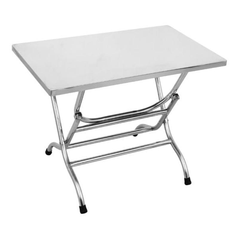 Bon hinh anh nho ve cac loai ban inox vuong khac nhau: ban an gia dinh, ban bep cong nghiep co ke, ban chan xep, ban nho