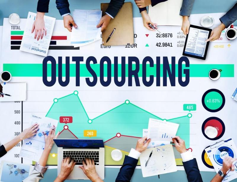 Hình minh họa về IT Outsourcing (ITO) và Knowledge Process Outsourcing (KPO) với các icon đại diện cho phát triển phần mềm, bảo mật, nghiên cứu và phân tích
