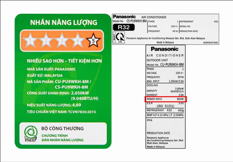 Hình ảnh nhãn ghi thông số công suất (Wattage, Amperage) trên thân ổ cắm điện đa năng