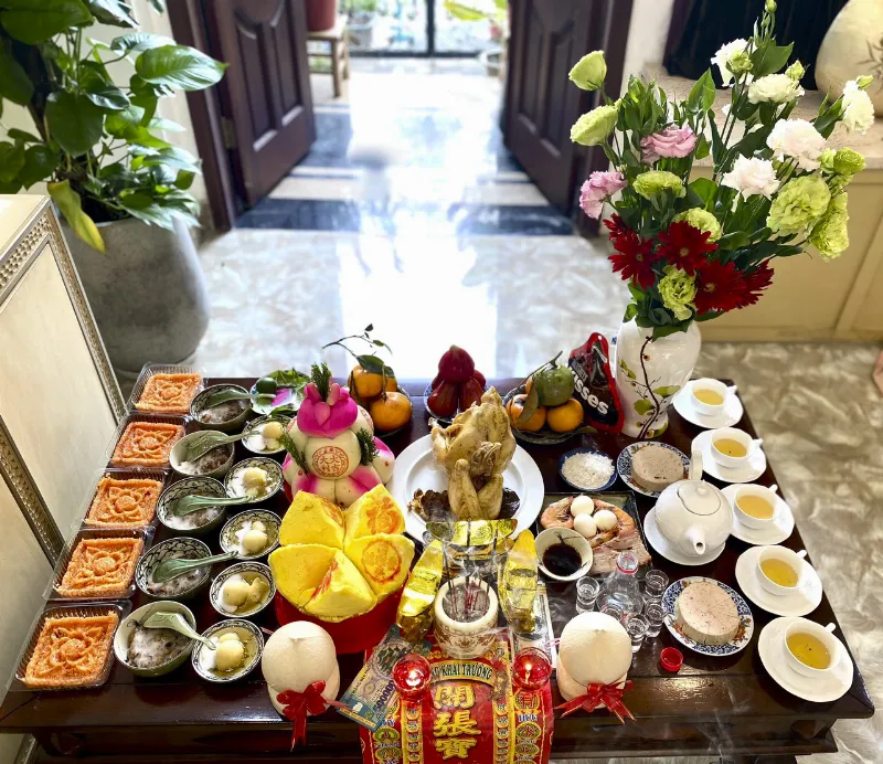 Mâm cúng khai trương đầy đủ