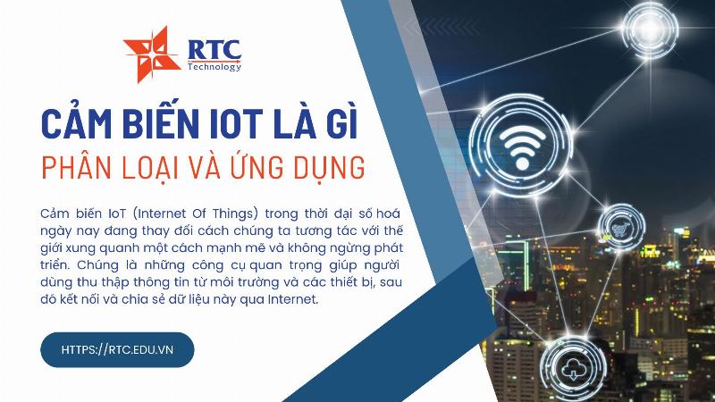 Hình ảnh đồ họa minh họa mạng lưới IoT với các cảm biến kết nối (có thể bao gồm cảm biến trên thiết bị công nghiệp hoặc xe nâng) gửi dữ liệu đến đám mây, sau đó hiển thị trên màn hình dashboard thông minh (monitor), tượng trưng cho tương lai của monitoring và công nghệ