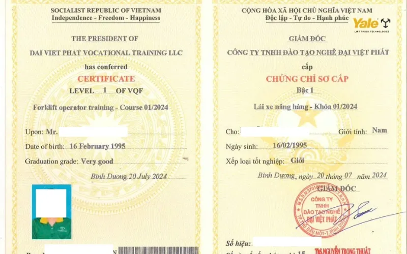 Thời hạn vĩnh viễn của chứng chỉ xe nâng